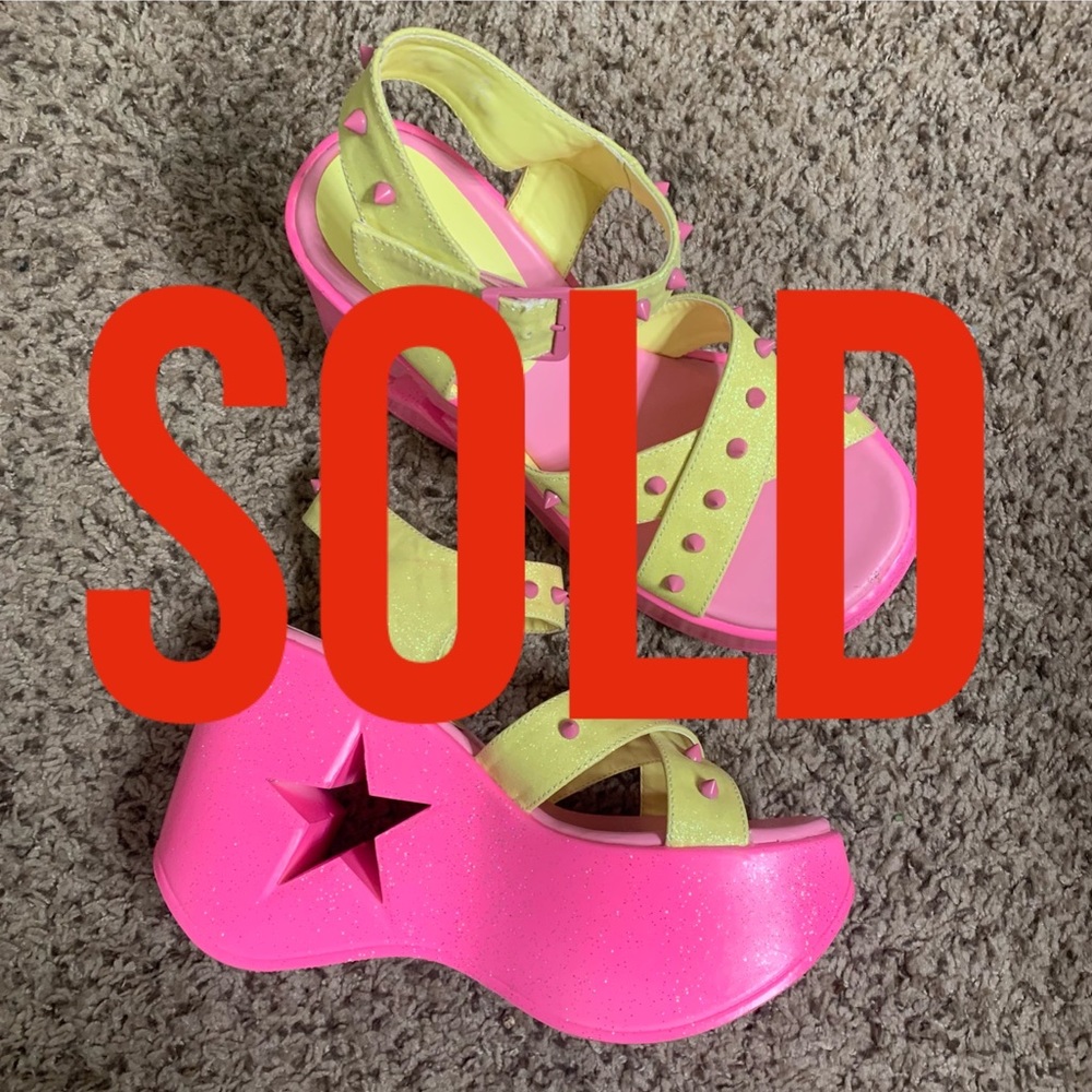 Neon Pink Platform Wedge Sandals by Demonia DYNAMITE -2 Size 10
